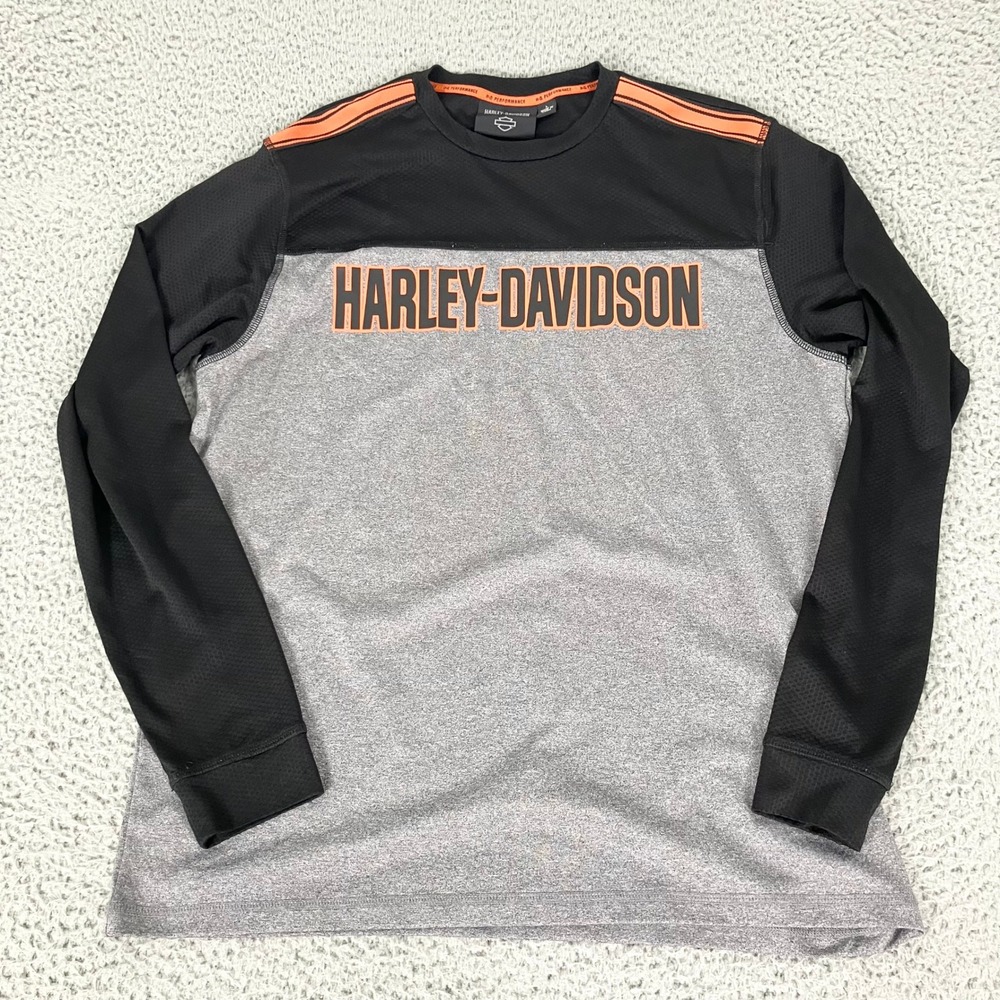 Harley-Davidson Shirt Mens L Gray Black H-D Performance Long Sleeve Logo Tee